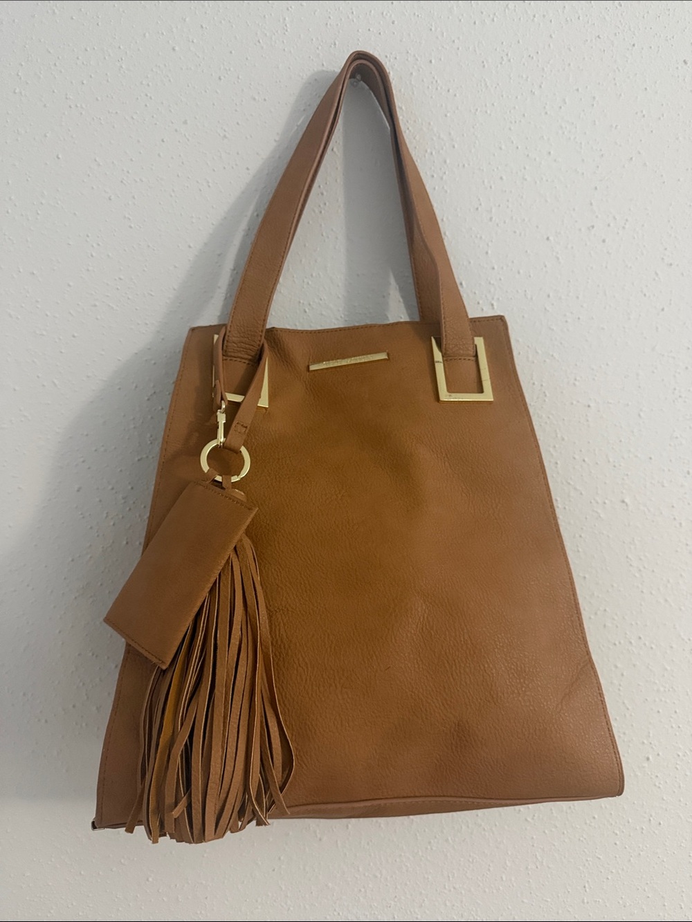 Steve Madden Cognac Shoulder Tote with Tassel Charm